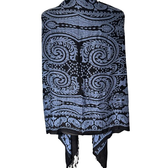 Bijoux Terner Pullover Kimono Scarf Wrap Blue Black Paisley Jacquard Print NEW - Picture 7 of 10